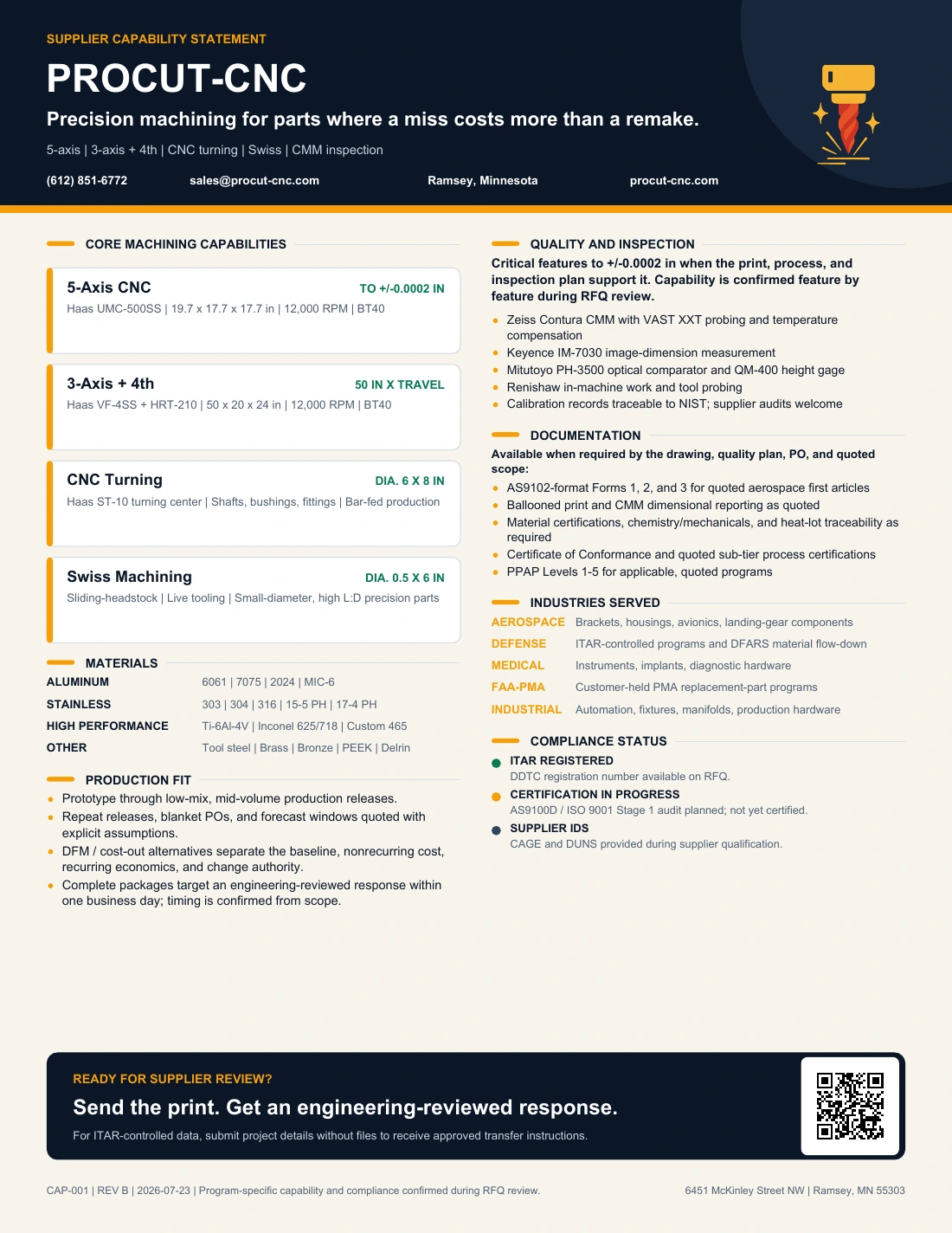 Preview of the Procut-CNC supplier capability statement